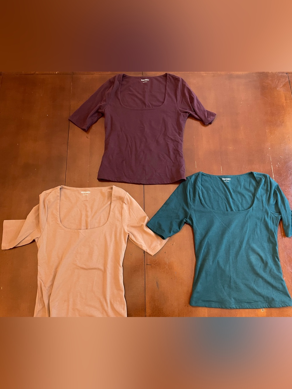 Old Navy fitted 3 quarter length square neck shirts.